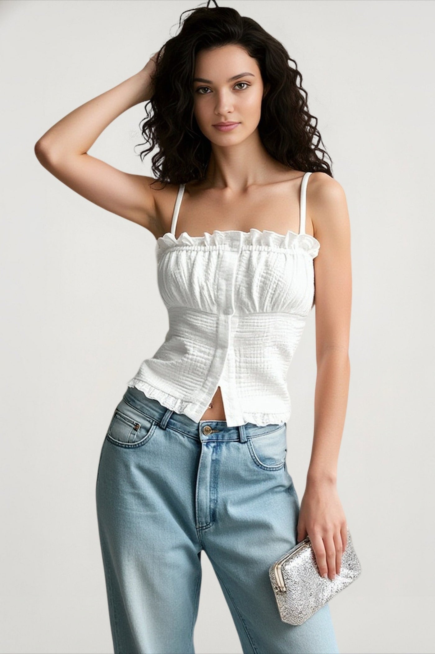 White Ruffle Strapless Cami Top