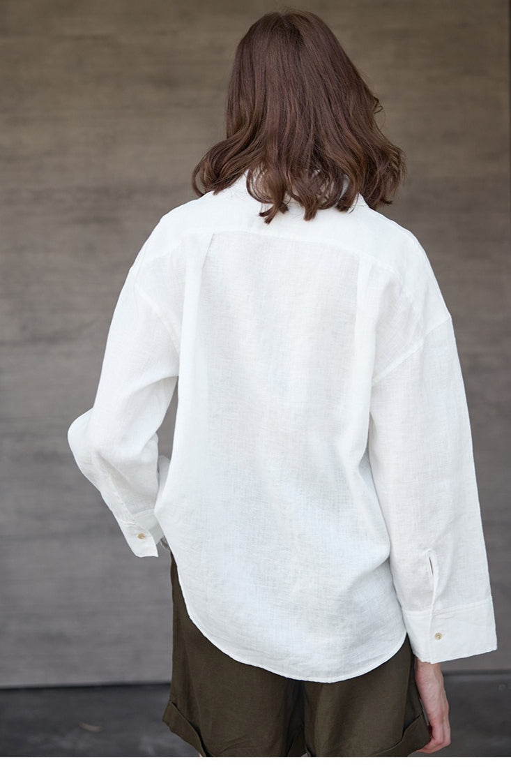 Linen Look Collared Drop Shoulder Wide Sleeve Relaxed Shirt 3