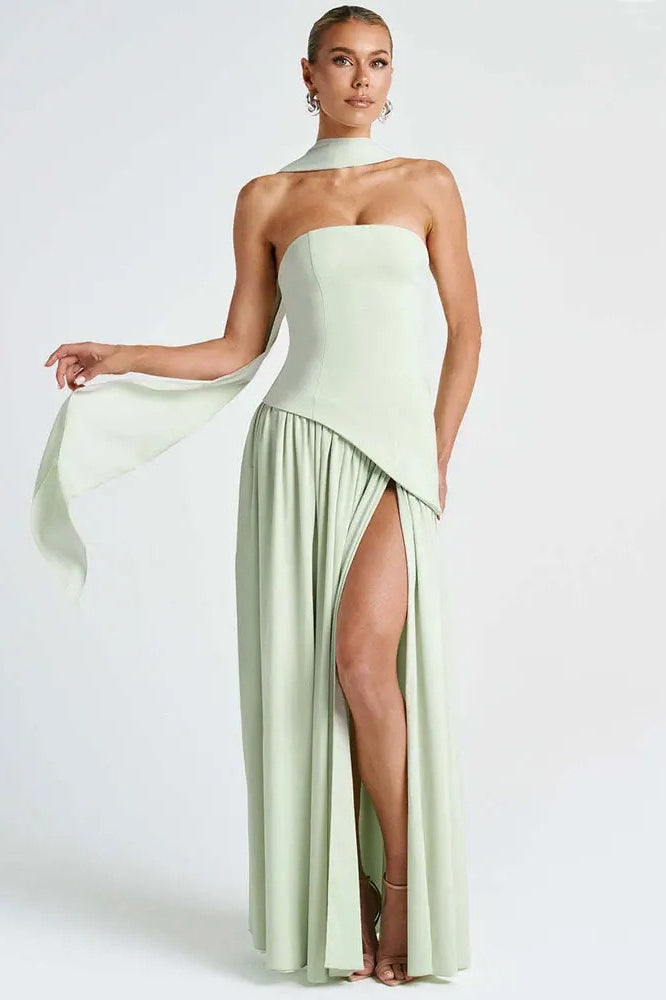Strapless Side Slit Maxi Prom Dress
