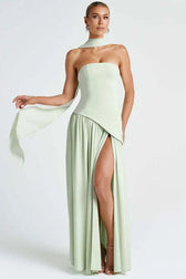Strapless Side Slit Maxi Prom Dress
