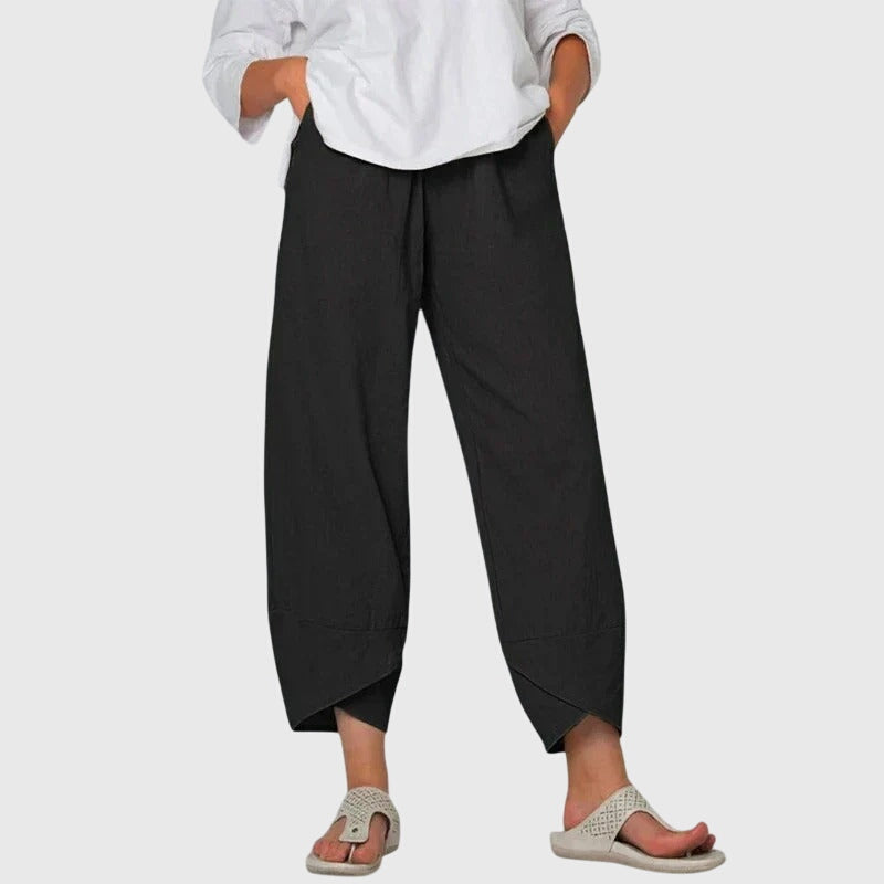 High Waist Wide Leg Tulip Hem Cropped Pants