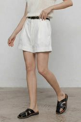 White Linen Cuffed Loose Fit Shorts Pants