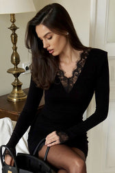 Elegant Lace V-Neck Long Sleeve Bodycon Lace Dress