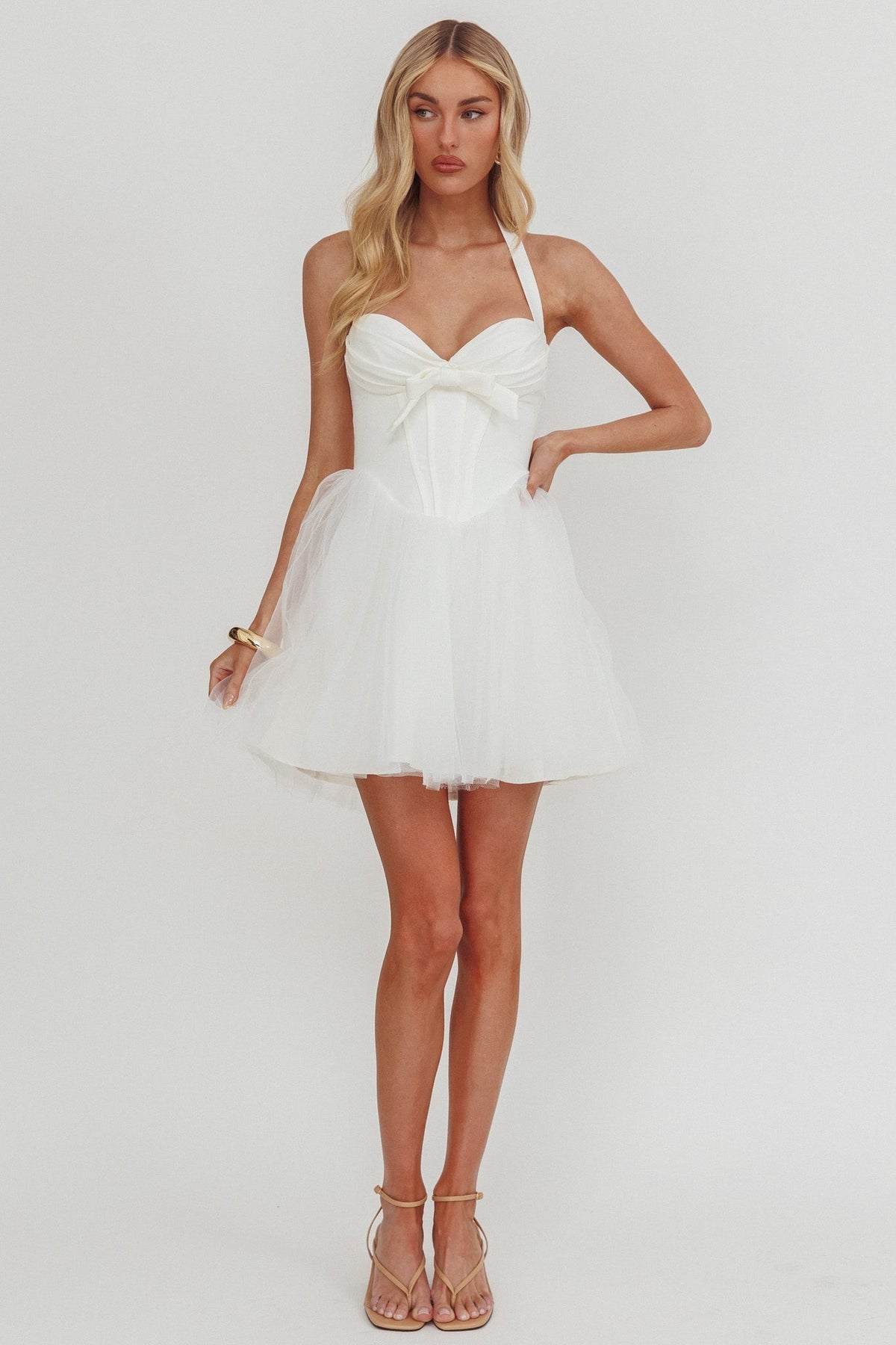 Halter Neck Bow Sweetheart Corset Tulle Skater Mini Dress 4