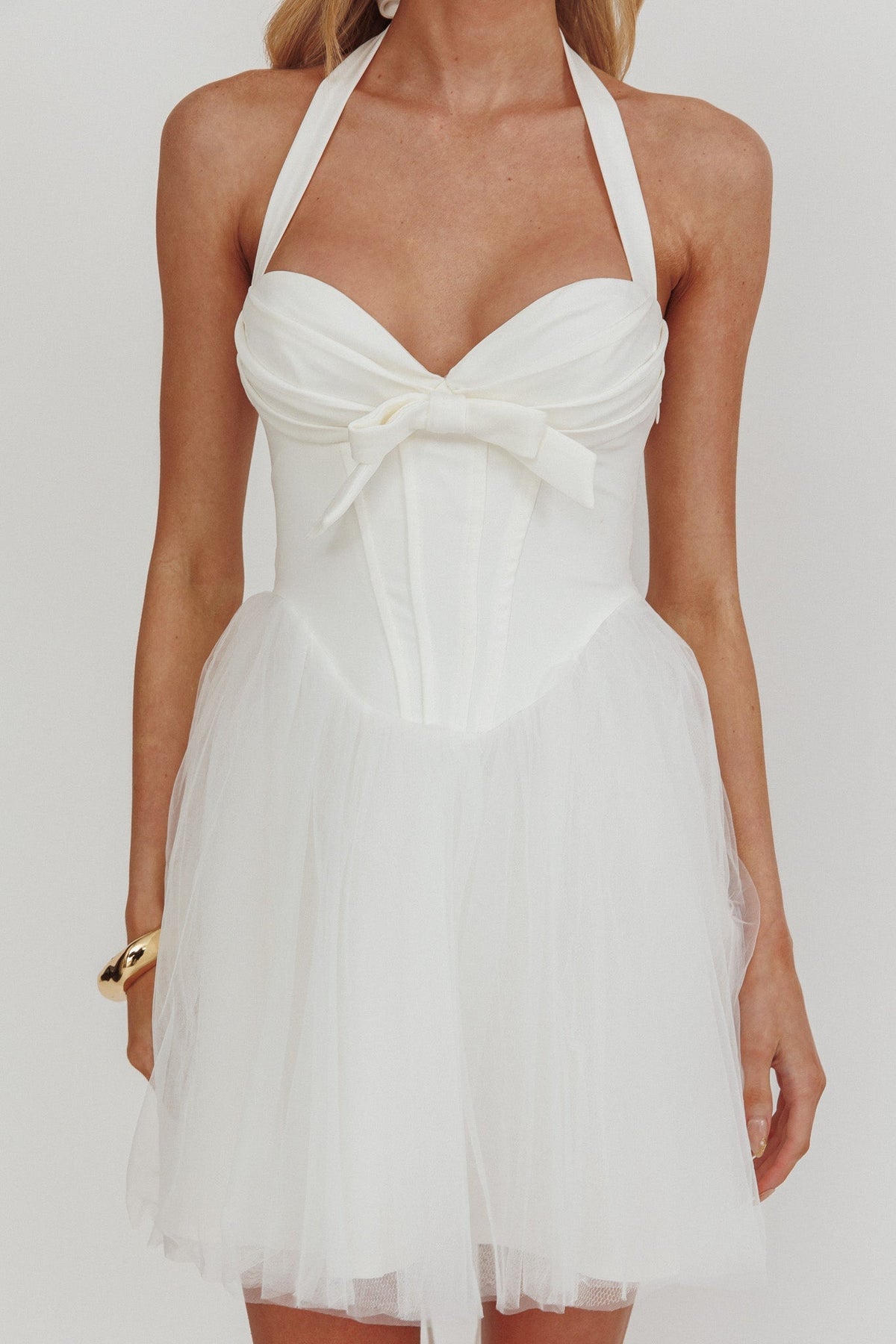 Halter Neck Bow Sweetheart Corset Tulle Skater Mini Dress 3