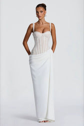 Lace Trim White Strapless Corset Fit Lace Dress