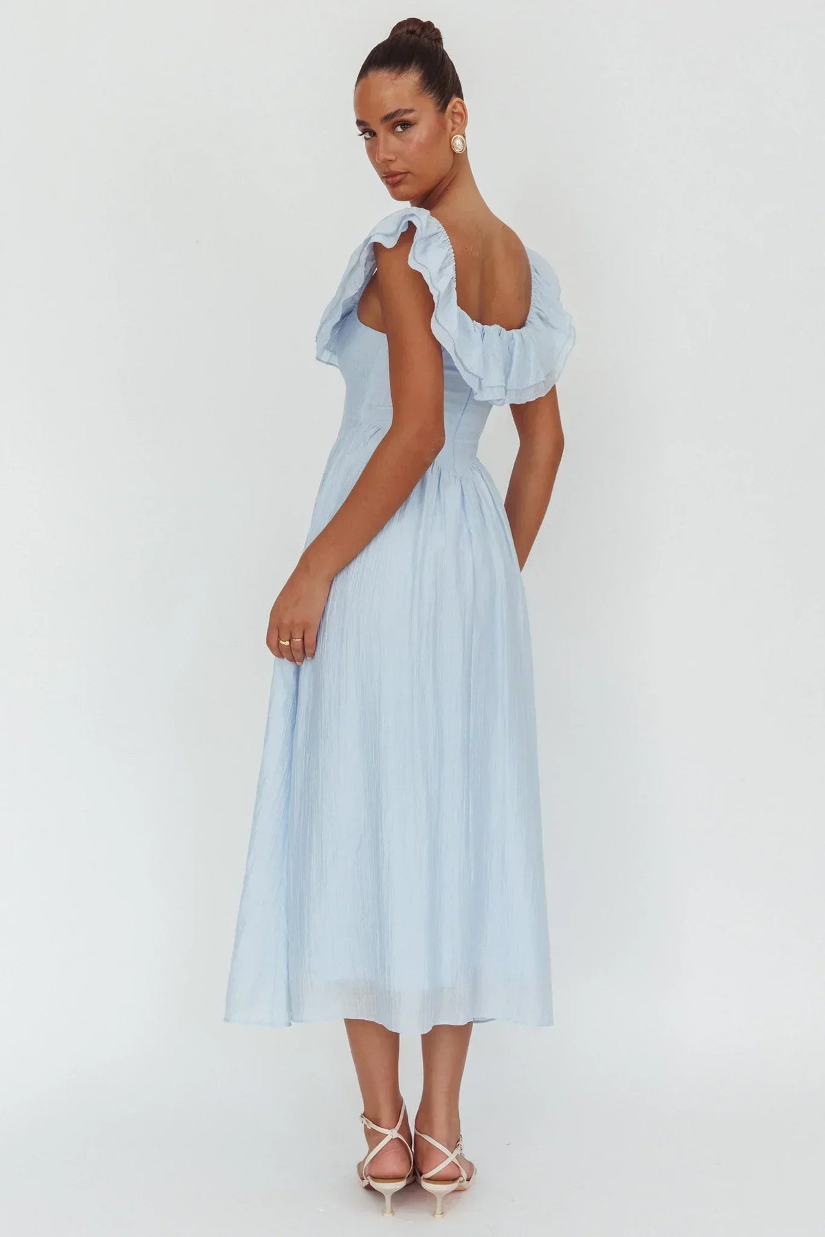 Square Neck Ruffle Sleeve Basque Waist Midi Dress 2