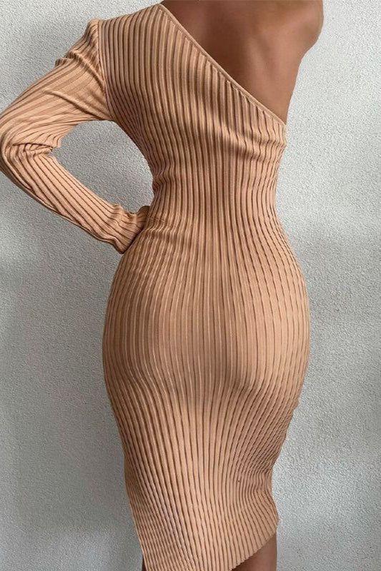 One Shoulder Split Sweater Dress