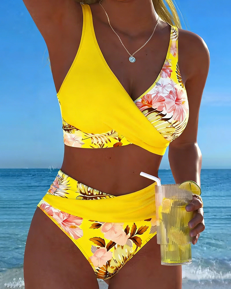 Floral Print Wrap Bikini Set