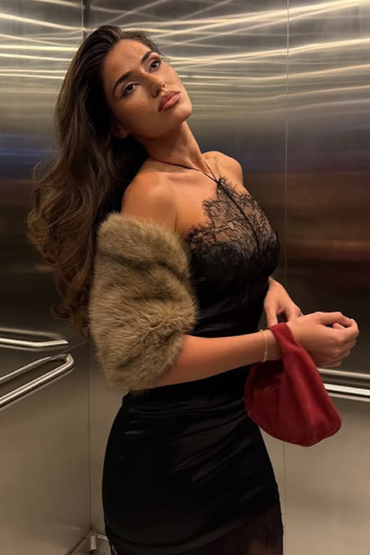 Halter-Neck Lace Bodycon Mini Dress