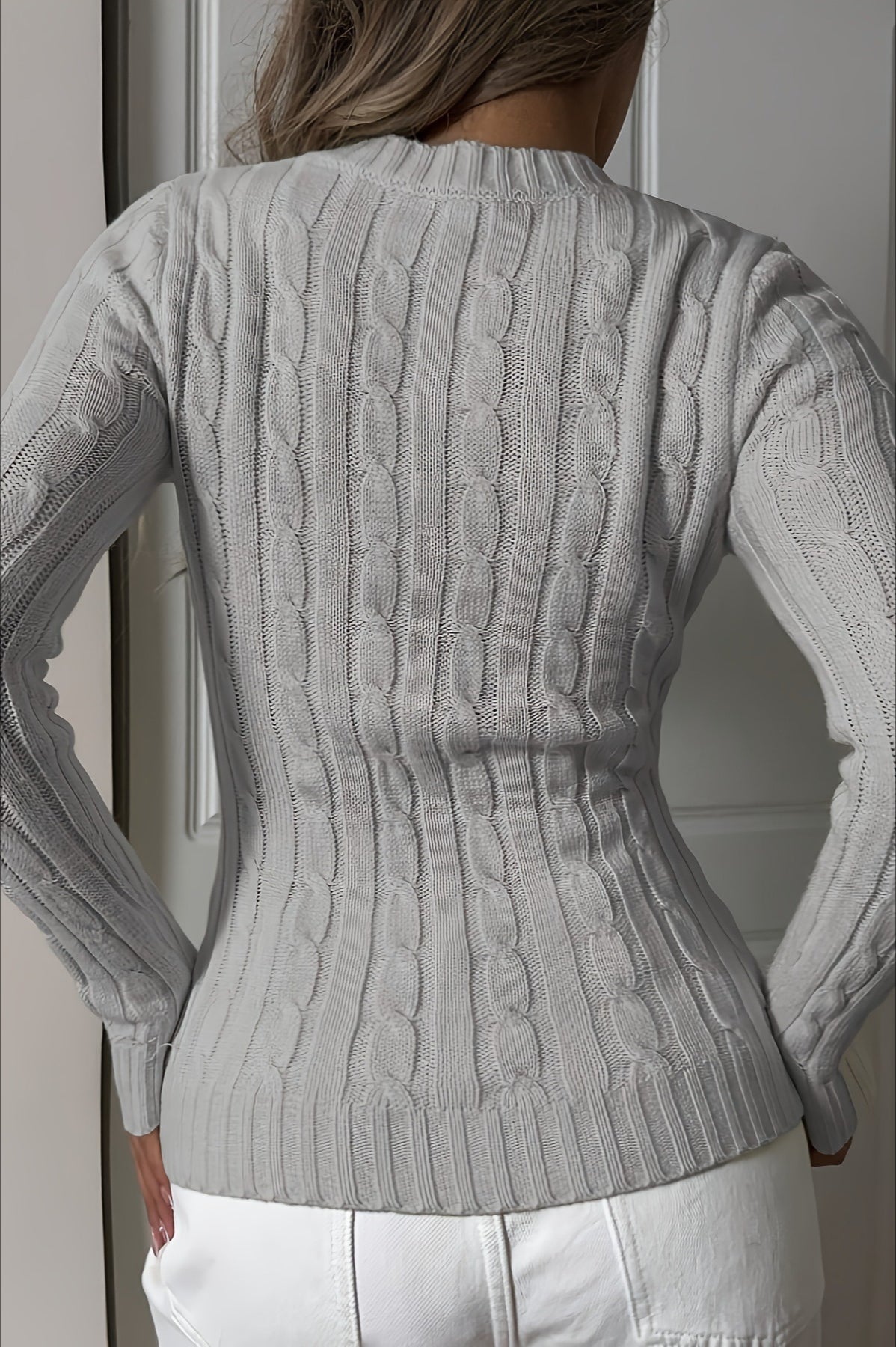 Embroidered Cable Knit V Neck Sweater