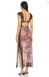 Floral Lace Trim Cut Out Slip Midi Dress 38