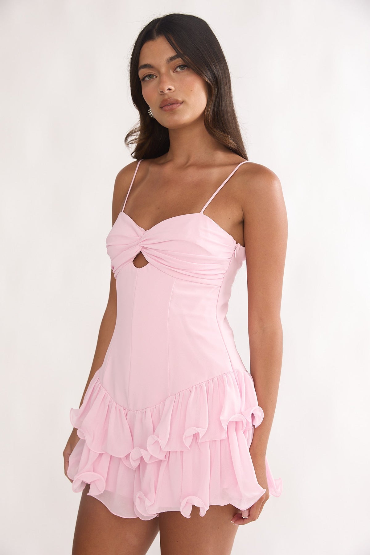 Chiffon Twist Keyhole Cami Tiered Ruffle Mini Dress 5