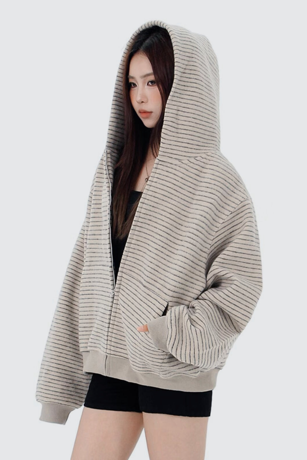 Striped Zip Knit Hoodie