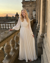 Lantern Sleeve Pearl Sheer Maxi Dress