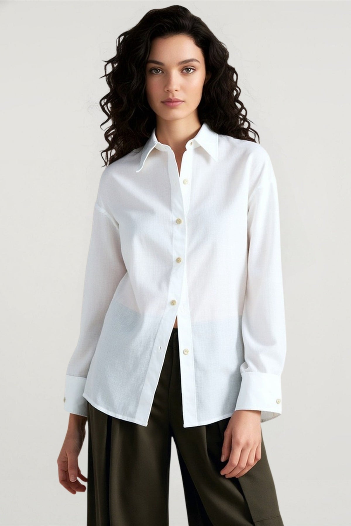 Collared Long Sleeve Wide Cuff Oversized Linen Look Button Down Shirt
