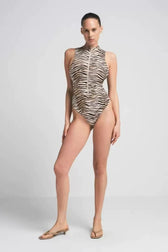 Leopard Print Zipper Front Bodysuit
