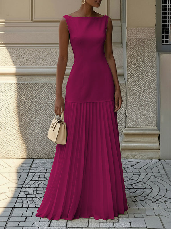 Boat Neck Sleeveless Pleated Maxi Dress 7