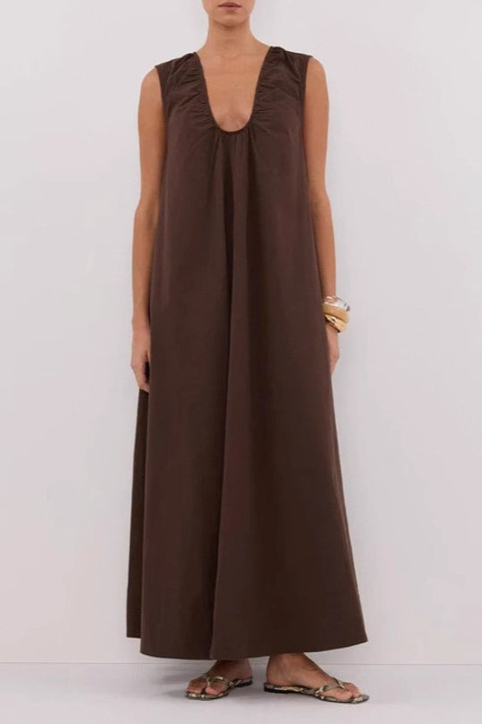 V-Neck Pleated Tank Loose Boho Dress