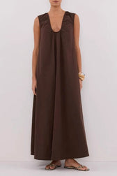 V-Neck Pleated Tank Loose Boho Dress