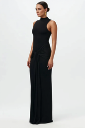 Solid Crew Neck Sleeveless Tie Bodycon Party Dress
