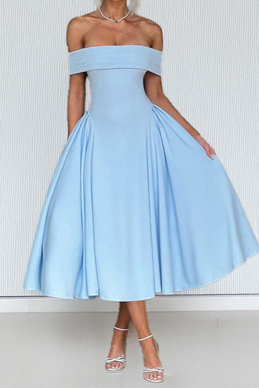 OffShoulder WaistCinched Solid Party Dress