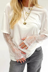 Lace Trim Crew Neck Long Sleeve Top