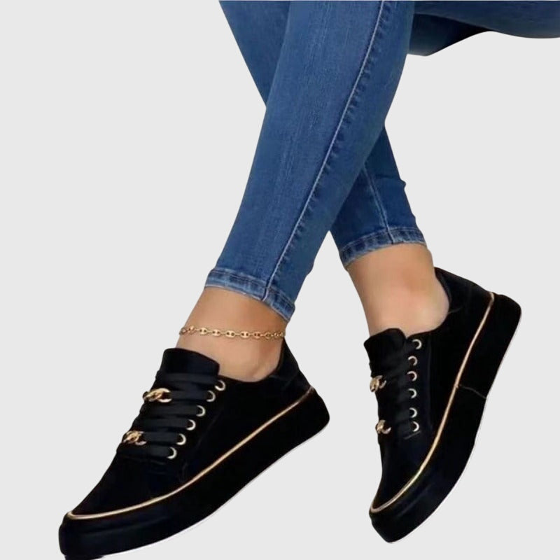 Chain Lace Up Gold Trim Platform Sneakers