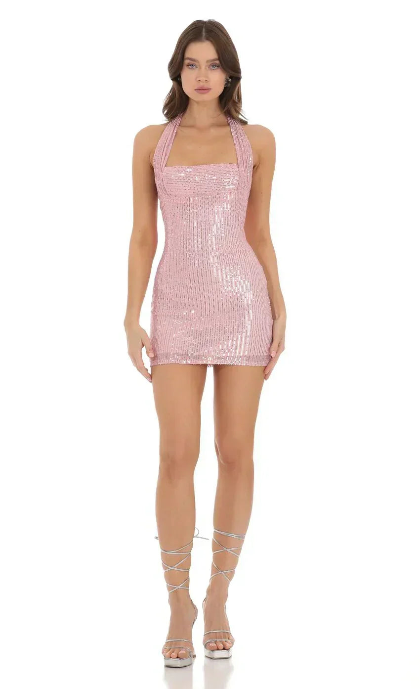 Sequin Halter Square Neck Bodycon Mini Dress 3