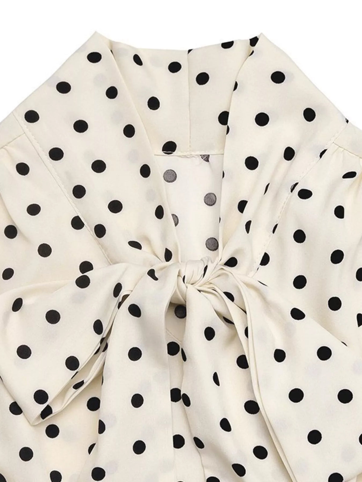 Polka Dot Bow Tie Neck Long Sleeve Pleated A-Line Midi Dress 7