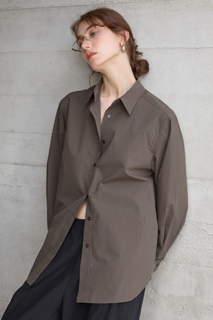 Collared Long Sleeve Curved Hem Relaxed Button Front Shirt 2