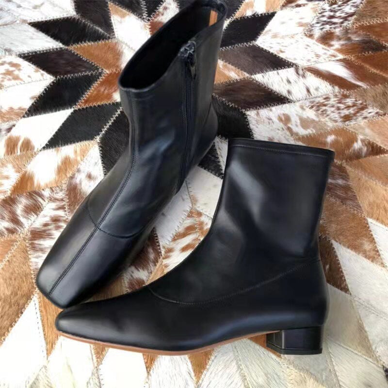 Classic Sheepskin Slimming Boots Elegant Glove-Like Ankle Boots Low Heel Side Zipper Boots