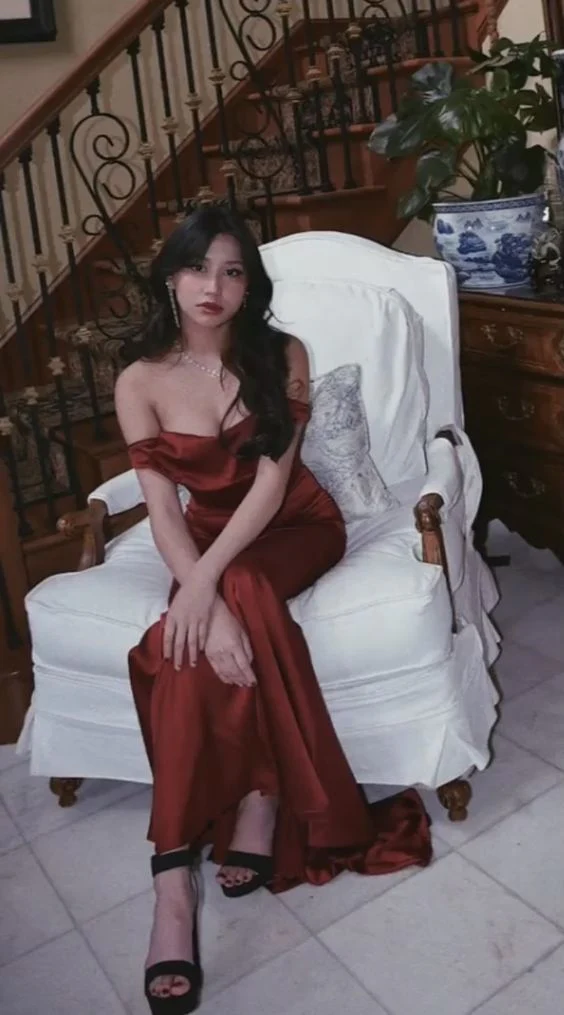 Burgundy Off Shoulder Evening Dress Elegant Party Prom Dress cc1735