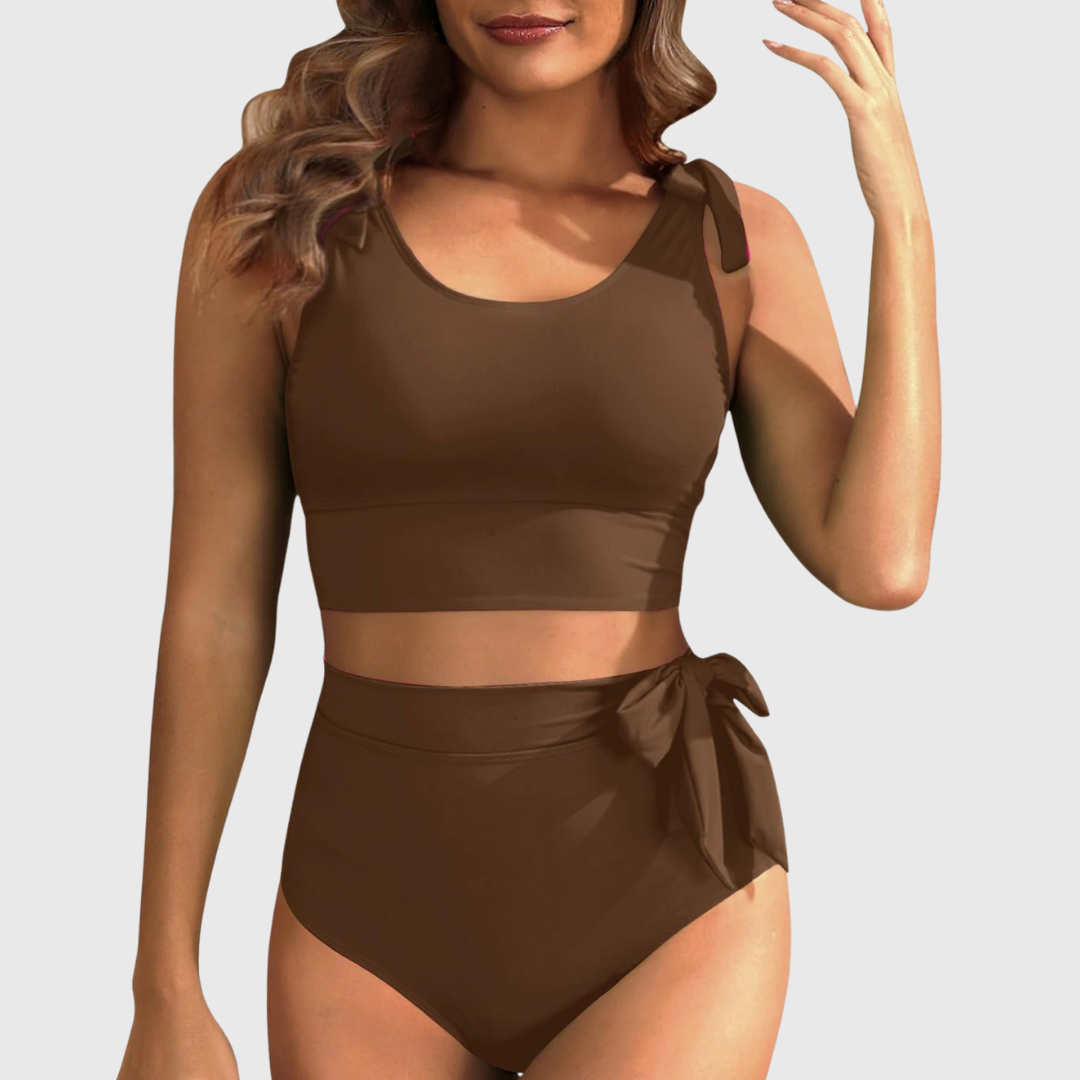 Tie Shoulder High Waist Bikini Set