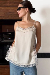 Lace Trim Satin Cami Top