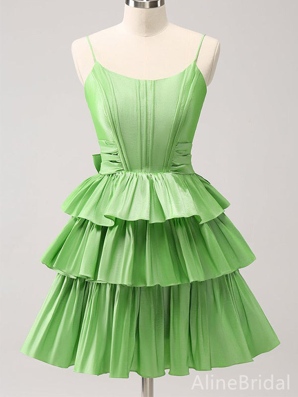 Spaghetti Strap Corset Bodice Tiered Ruffle Short Homecoming Dress