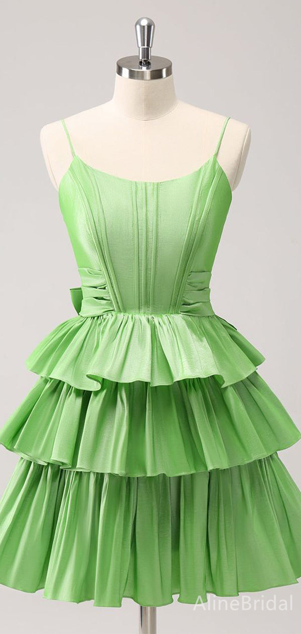 Spaghetti Strap Corset Bodice Tiered Ruffle Short Homecoming Dress 4
