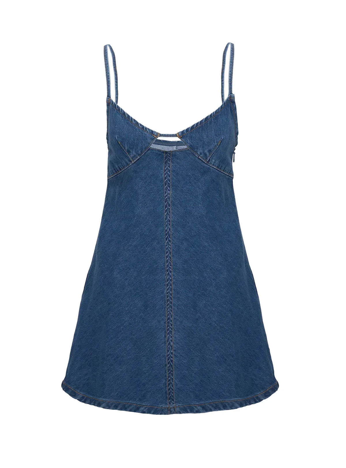 Denim-Look V-Neck Cut Out Bust Spaghetti Strap Shift Mini Dress 5