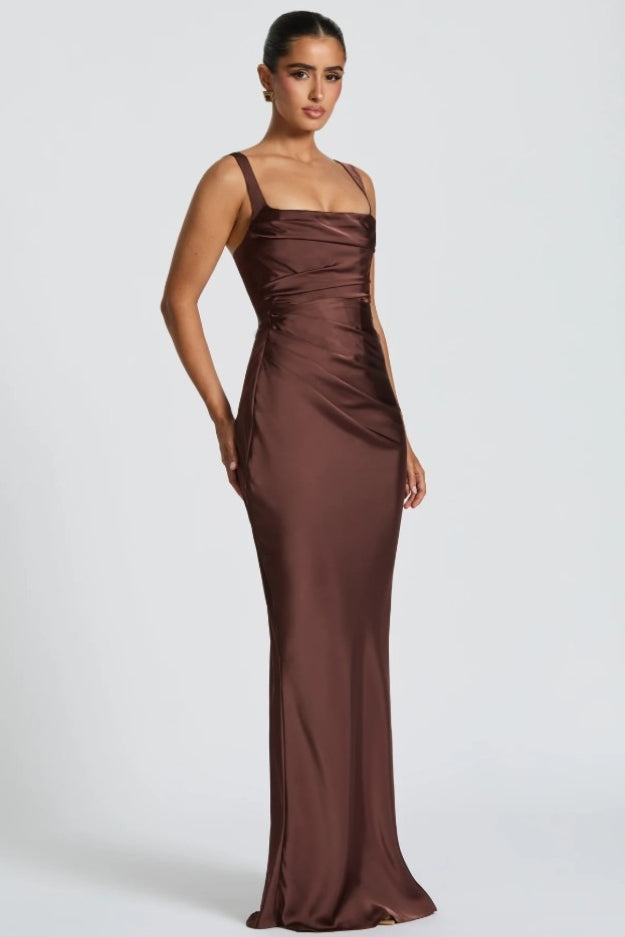Square Neck Ruched Satin Bodycon Mermaid Dress