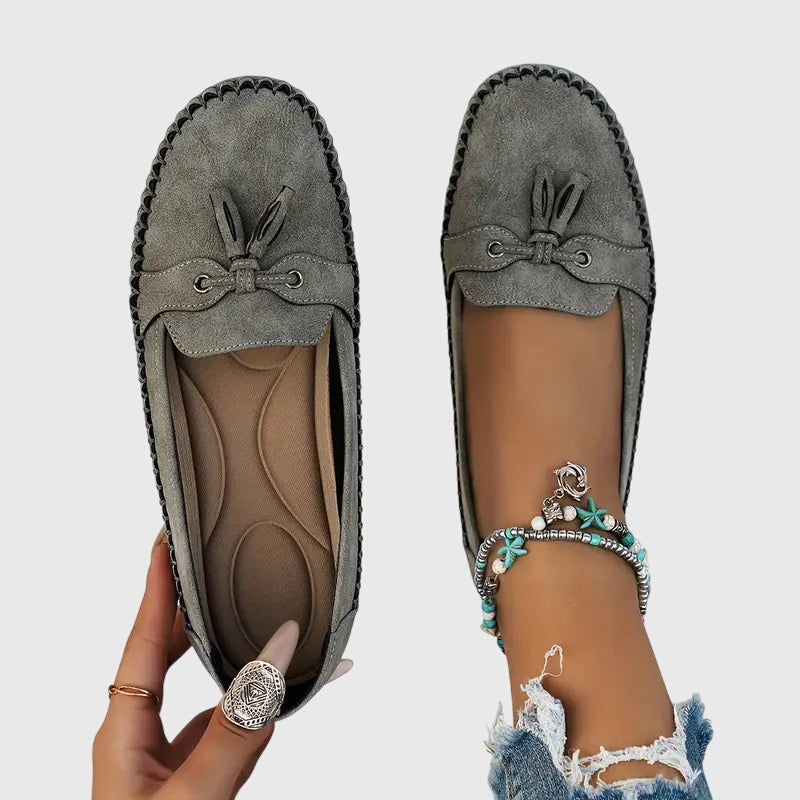 Round Toe Tassel Moccasin Stitch Suede Look Loafers