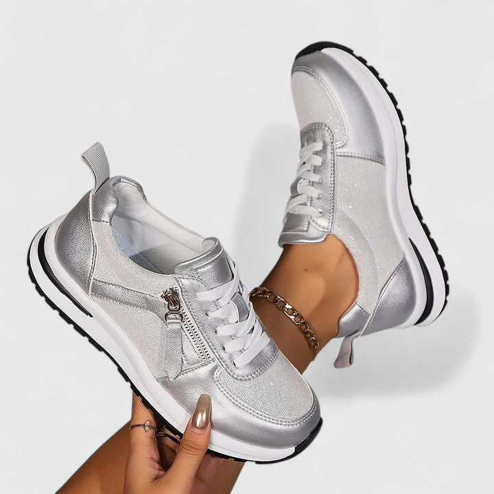 Glitter Lace Up Side Zip Platform Sneakers