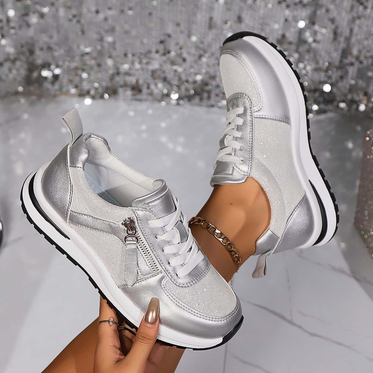 Lace Up Side Zip Platform Sneakers