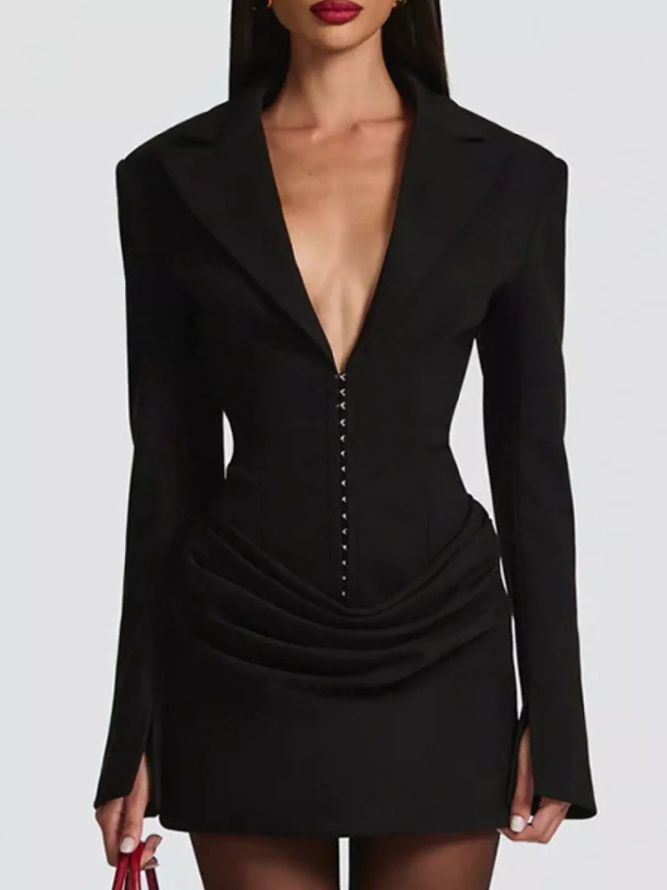 Full Size Blazer-Style Long Sleeve Mini Dress Plus Size Black