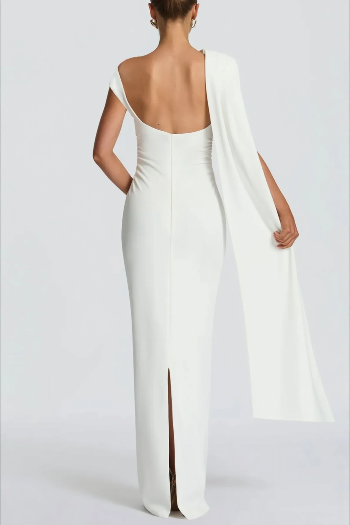 Sexy Asymmetrical Neck Long Sleeve Fitted Ruched High Waist Party Dress 6
