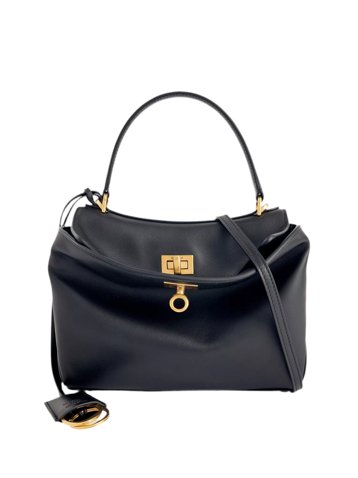 Smooth Top Handle Twist Lock Crossbody Satchel Bag