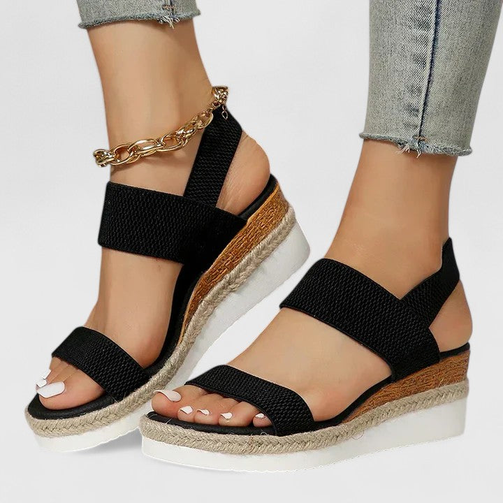 Open Toe Elastic Ankle Strap Espadrille Wedge Sandals 3