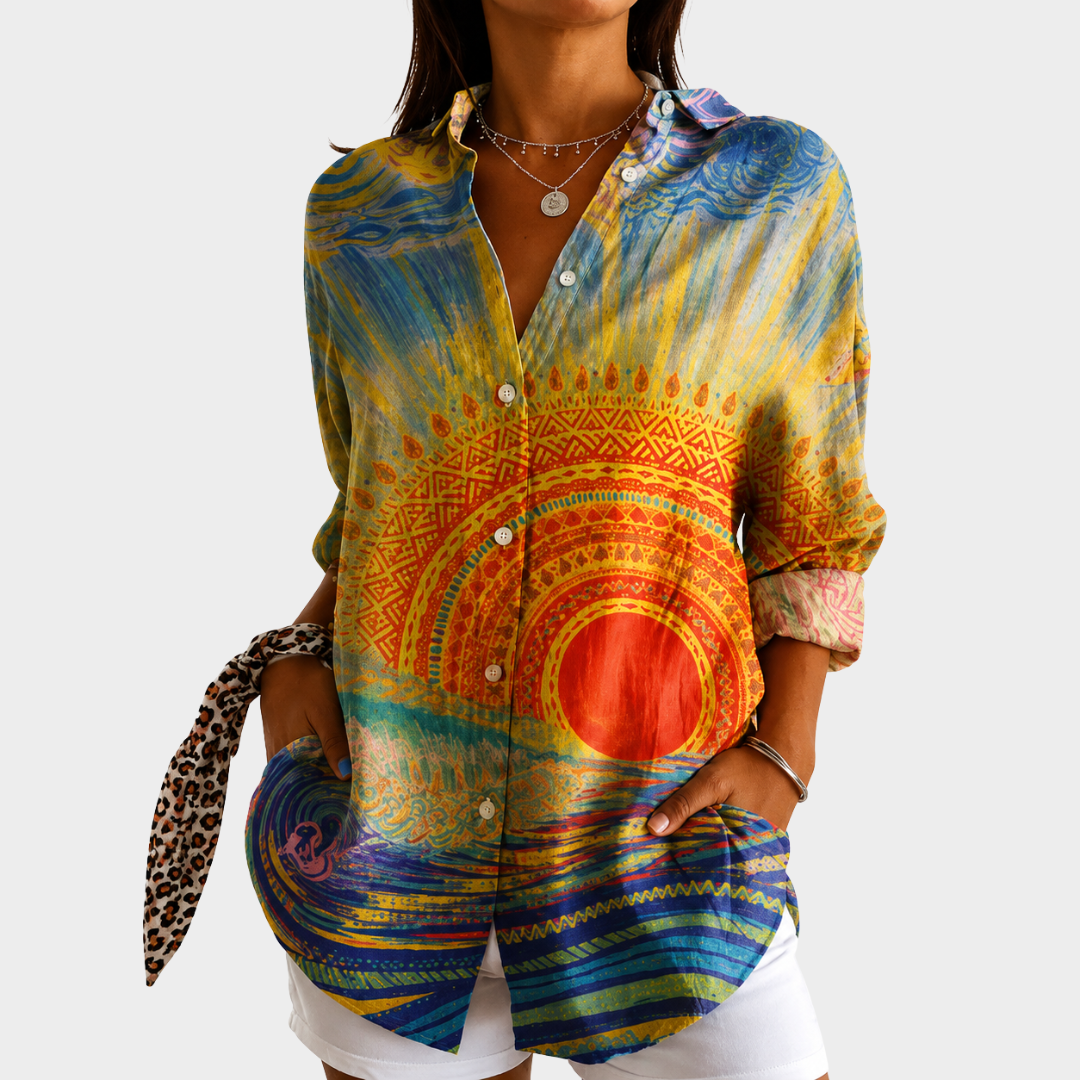 Sunset Print Long Sleeve Button Up Shirt