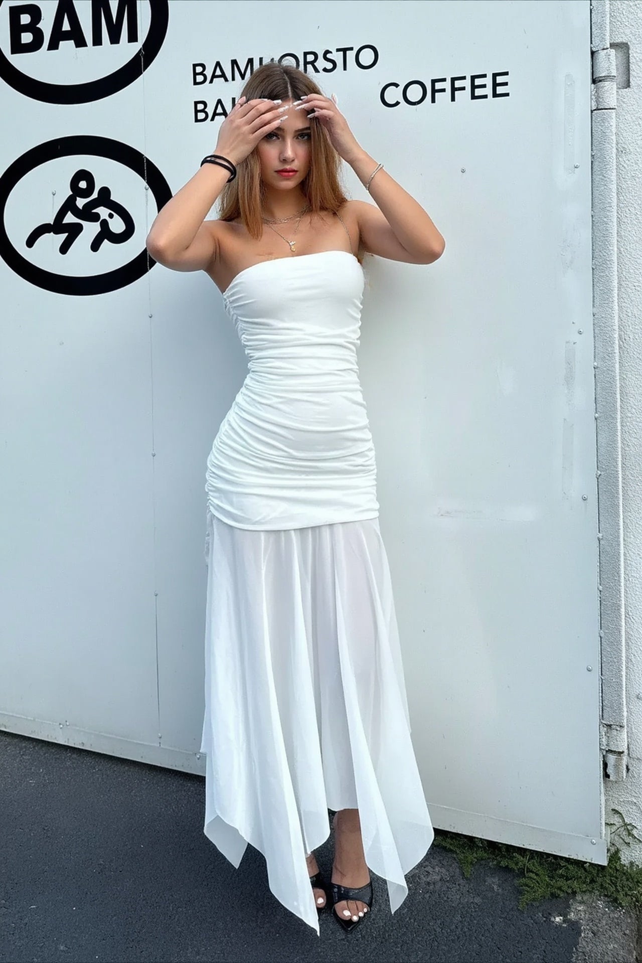 Solid Strapless Mesh Panel Party Dress 10