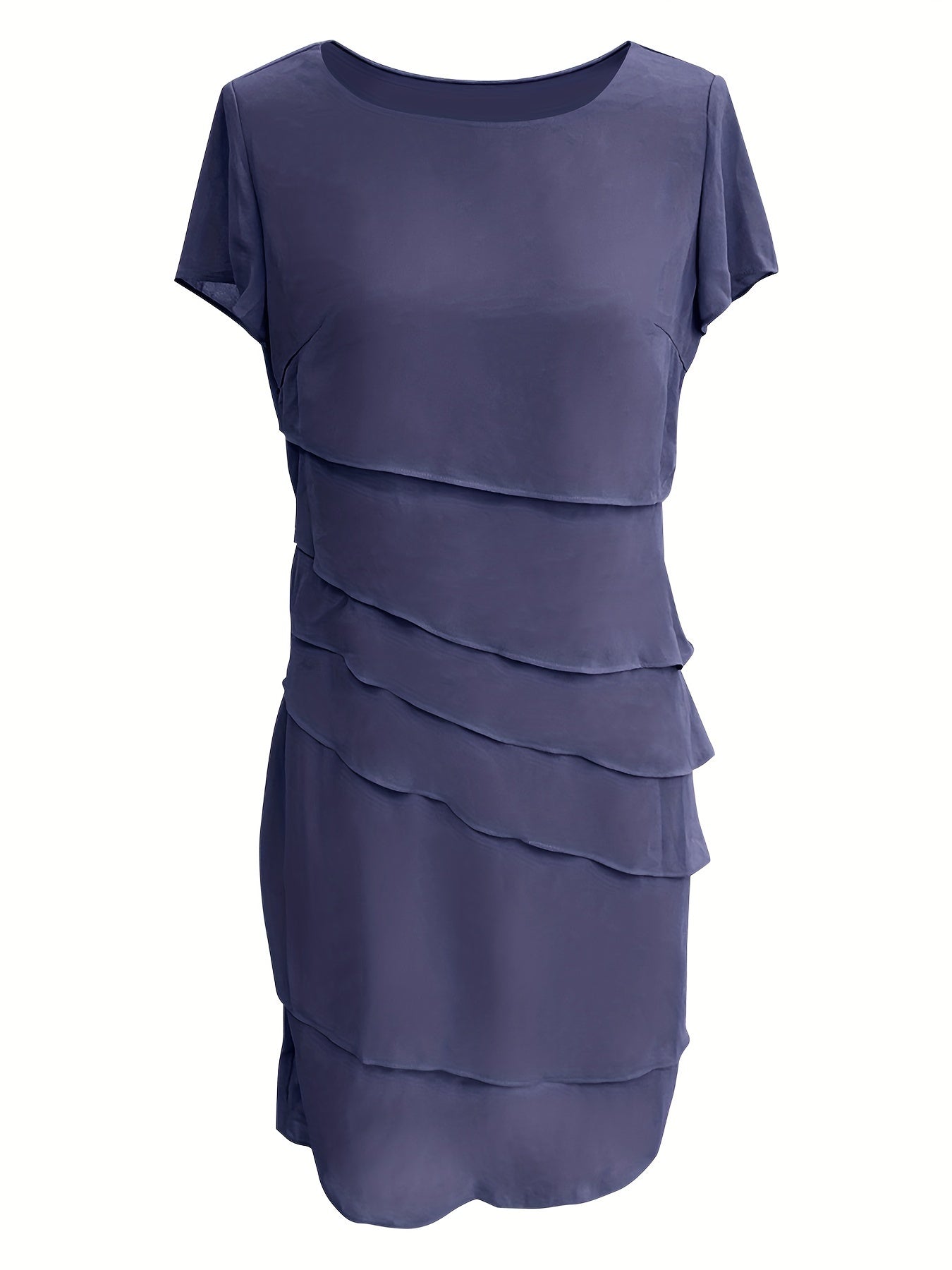 Cecilia Boutique Cotton Layered Trim Round Neck Short Sleeve Evening Dress for Women Chic Silhouette Collection