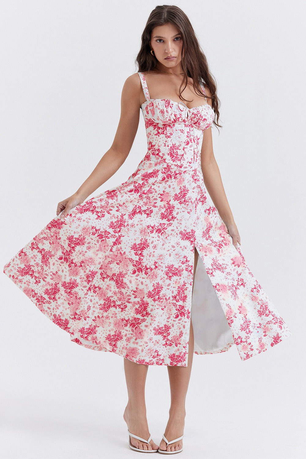 Strap Slit Floral Maxi Floral Dress